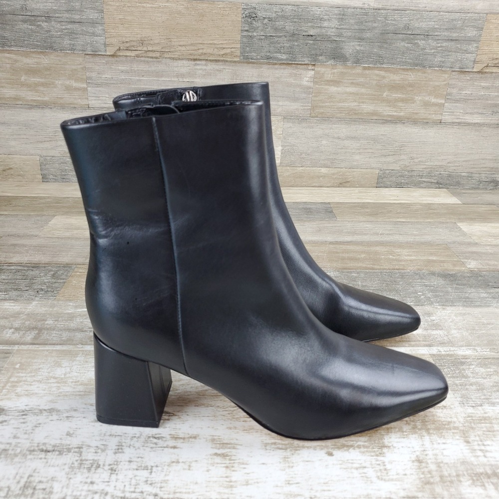 Marc Fisher Rudie Womens Ankle Bootie Sz 9 M Black Leather Square Toe Block Heel